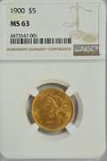 Extremely Choice BU 1900 $5 Liberty Gold Piece. NGC MS63