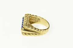 14K Yellow Gold Retro Carved Lapis Lazuli Squared Rope Ring