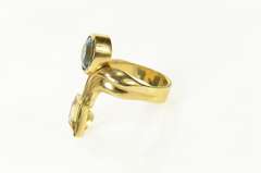 14K Yellow Gold Retro Ornate Blue Topaz Citrine Statement Ring