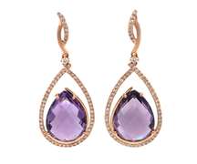 Gorgeous 14kt RG Amethyst & Diamond Satin Finish Earrings