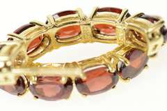 10K Yellow Gold Oval Garnet Inset Curved Bar Semi Hoop Earrings