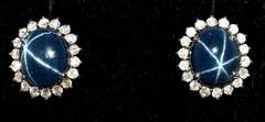 Dazzling Star Sapphire & Diamond Earrings in 14KT White Gold