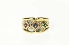 14K Yellow Gold Square Emerald Ruby Sapphire Diamond Band Ring
