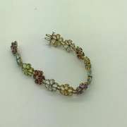 14K Multi-Gemstone Flower Motif Bracelet