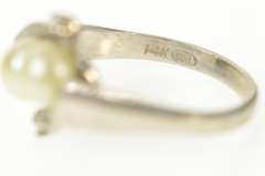 14K White Gold Retro Two Pearl Diamond Swirl Statement Ring