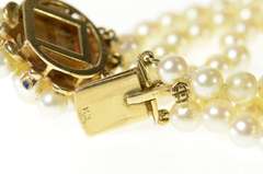 14K Yellow Gold 1950's Layered Pearl Flower Cluster Clasp Bracelet