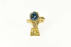14K Yellow Gold Retro Ornate Blue Topaz Citrine Statement Ring