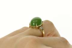 14K Yellow Gold Oval Nephrite Cabochon Ornate Cocktail Ring