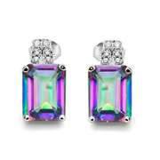 2 3/4 CARAT MYSTIC GEMSTONE & DIAMOND STERLING SILVER EARRINGS