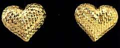 Large Textured Heart Earrings in 14KT Yellow Gold