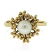 Fancy Yellow Gold Pearl Ring with Border
