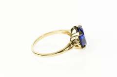 10K Yellow Gold 1940's Classic Syn. Sapphire Ornate Statement Ring