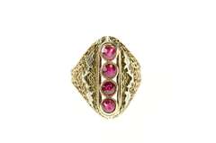 10K Yellow Gold Victorian Ornate Syn. Ruby Filigree Dinner Ring