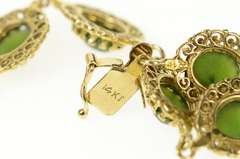 14K Yellow Gold Elaborate Ornate Retro Nephrite Filigree Bracelet