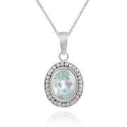Sterling Silver Blue Topaz Oval Solitaire Pendant
