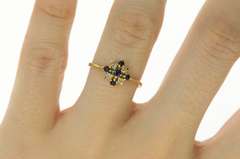 14K Yellow Gold Classic Squared Sapphire Diamond Cluster Ring