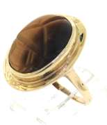Graceful Carved Scarab Oval Cabochon Tiger Eye Ring