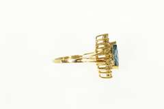 14K Yellow Gold Marquise Blue Topaz Diamond Halo Ring