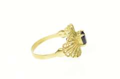 14K Yellow Gold Ornate Scalloped Oval Sapphire Statement Ring
