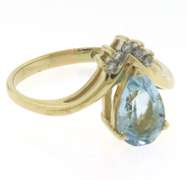 Wonderful Yellow Gold Pear Blue Topaz and Diamond Ring
