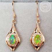 AUSTRALIAN FIRE OPAL & WHITE SAPPHIRE 0.60 CT AUSTRALIAN FIRE OPAL STERLING SILVER EARRINGS