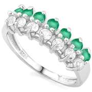 1/2 CT EMERALD & 1/2 WHITE TOPAZ STERLING SILVER BAND RING