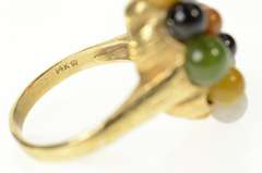 14K Yellow Gold Retro Multi Colored Jade Cluster Statement Ring