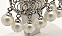 6MM CULTURED PEARL AND DIAMOND CHANDELIER EARRINGS.