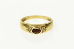 18K Yellow Gold Oval Garnet CZ Accent Ornate Statement Ring