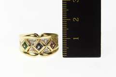 14K Yellow Gold Square Emerald Ruby Sapphire Diamond Band Ring