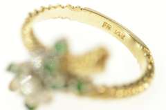 14K Yellow Gold Retro Emerald Diamond Cluster Bypass Ring