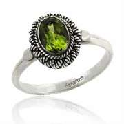 Sterling Silver Peridot Oval Solitaire Twist Border Ring