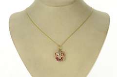 14K Rose Gold Art Deco Diamond Ruby Ornate Scroll Statement Pendant