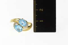 14K Yellow Gold Blue Topaz Diamond Accent Ornate Bypass Ring