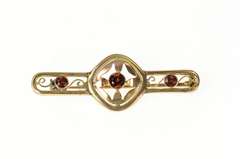 9K Yellow Gold Victorian Three Stone Garnet Statement Pin/Brooch