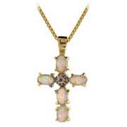 18K Gold over Sterling Silver Created Opal & Diamond Accent Cross Pendant