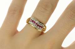 14K Yellow Gold Wavy Syn. Ruby Cubic Zirconia Statement Ring