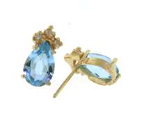 Favorite Yellow Gold Pear Blue Topaz & Diamond Earrings