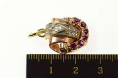 14K Rose Gold Art Deco Diamond Ruby Ornate Scroll Statement Pendant