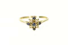 14K Yellow Gold Classic Squared Sapphire Diamond Cluster Ring