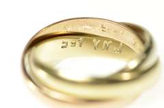 9K Yellow Gold Tri Tone Rolling Three Band Trinity Ring