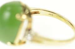 14K Yellow Gold Oval Nephrite Cabochon Ornate Cocktail Ring