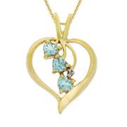 18k Gold over Silver 3-Stone Blue Topaz Heart Pendant