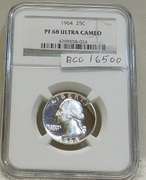 1964 PROOF Silver Wash Qtr NGC PF-68UC