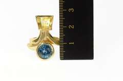 14K Yellow Gold Retro Ornate Blue Topaz Citrine Statement Ring