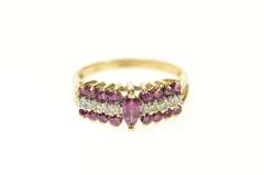 14K Yellow Gold Marquise Ruby Diamond Tiered Statement Ring
