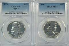 PCGS PR67 graded 1956 & 1957 PRF Franklin Half Dollars