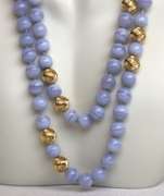 Majestic Blue Chalcedony Beads with Yellow Gold Beads Nekclace