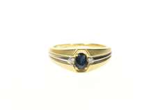 14K Yellow Gold Oval Sapphire Diamond Accent Men's Ring