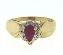 Beautiful Yellow Gold Pear Ruby and Diamond Ring